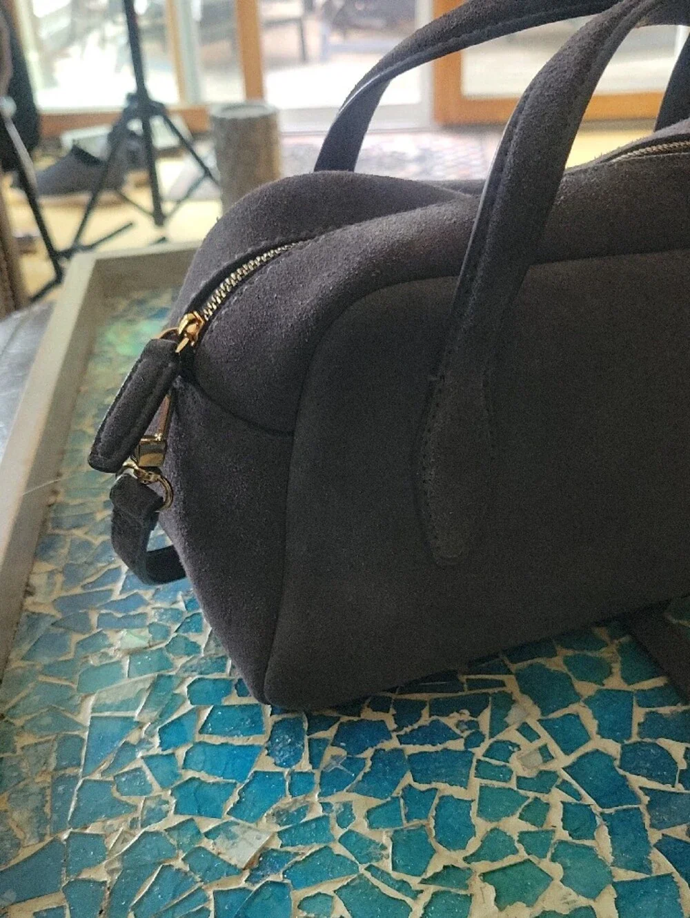 Madewell The Small Suede Crossbody Bag In Coastal Granite